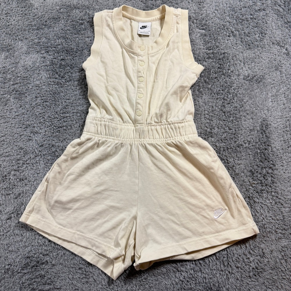 Nike Womens Romper Size S Cream Sleeveless Henley Button Elastic Waist